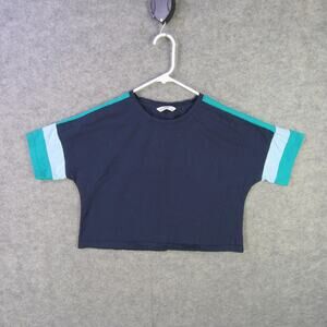 Mast & Harbour Shirt Womens Medium Navy Blue Teal Cropped Boxy Colorblock Tee